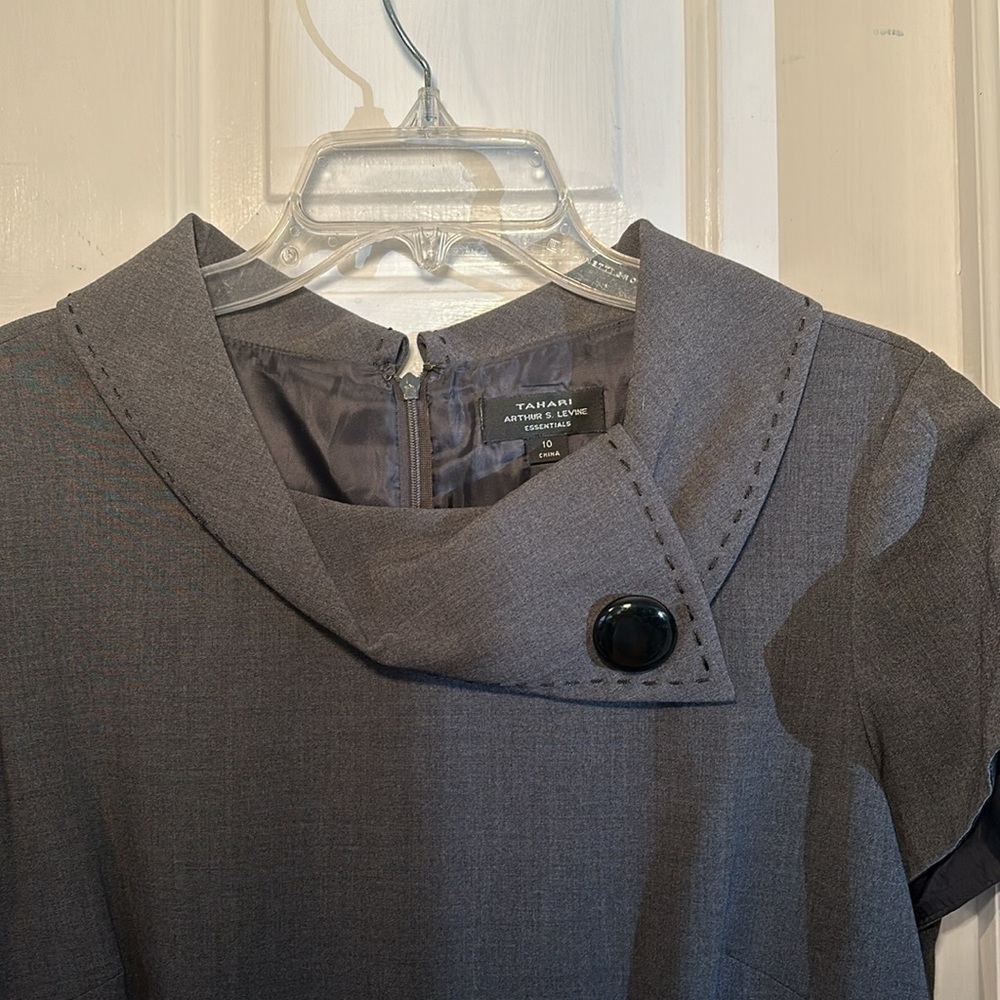 Women’s TAHARI Arthur S. Levine Dark Gray Open Stitch Collared Pencil Dress 10 - Picture 5 of 11